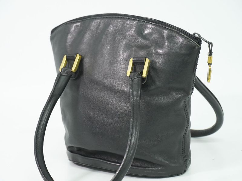 Authentic Loewe Anagram Tote Handbag Leather Black Anagram Bag Pre-owned