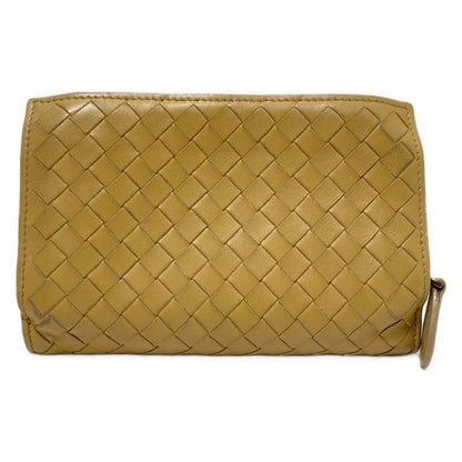 Bottega Veneta Intrecciato Beige Round Zipper Leather Bifold Wallet