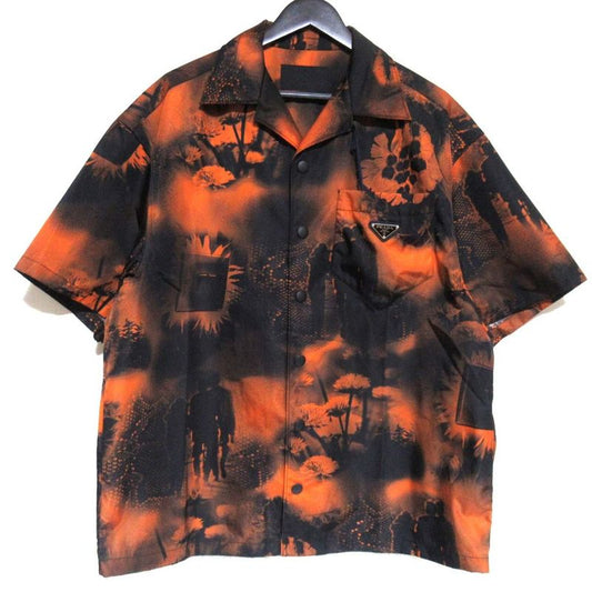 22ss Prada Re-Nylon Triangle Plate Short Sleeve Open Collar Shirt Sc513 Size S