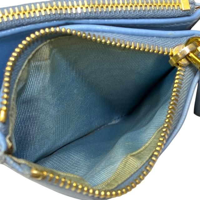 Prada 1ml024 Wallet Fold Wallet Compact Wallet Logo Leather Light Blue