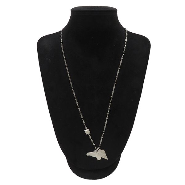 Hermes Necklace Talisman Pegasus Pendant Metal Silver [box