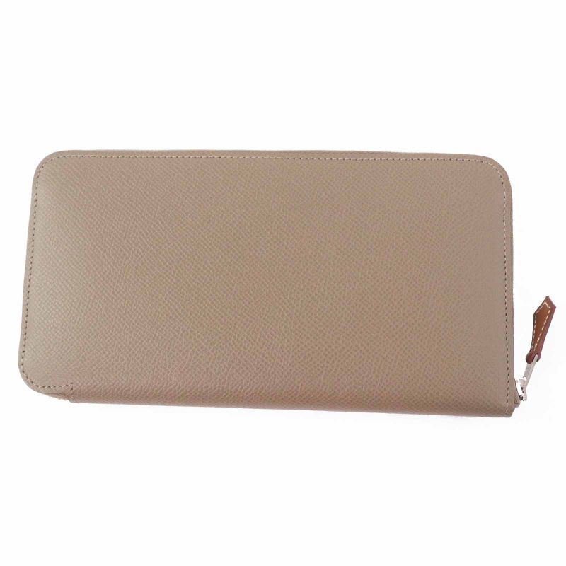 Hermes Azap Long Silk Quin Etoupe Vaux Epson Long Wallet Engraved W With Box