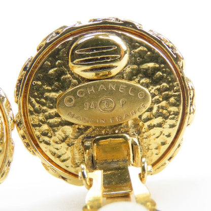 Chanel Earring Coco Mark Metal Faux Pearl Gold Plated Accessories 94P Ladies