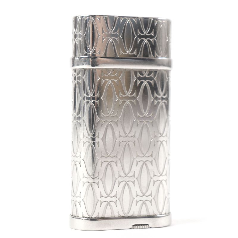 Cartier Godron Happy Birthday 2C Decor Oval Gas Lighter Silver Swiss Made