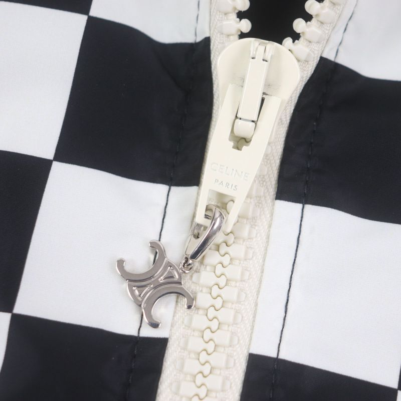  Celine 21AW 2w420819l Loose Checkerboard Boucle Logo Zip-up Blouson Silver