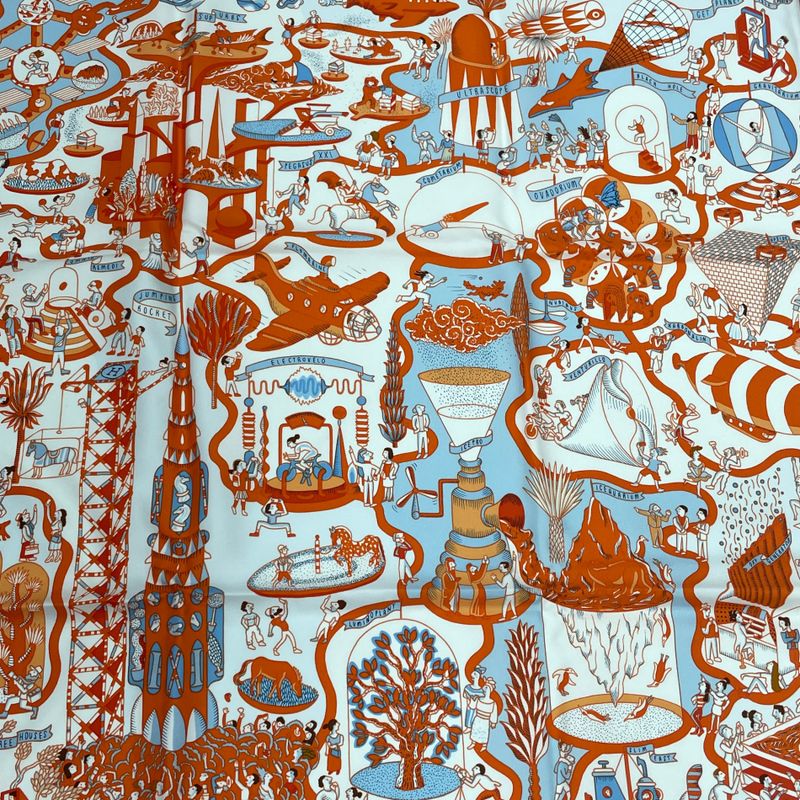Hermes Scarf Carre 90 Exposition Universelle Silk With Orange Box
