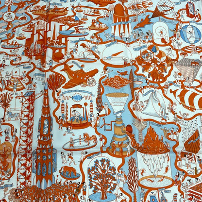 Hermes Scarf Carre 90 Exposition Universelle Silk With Orange Box