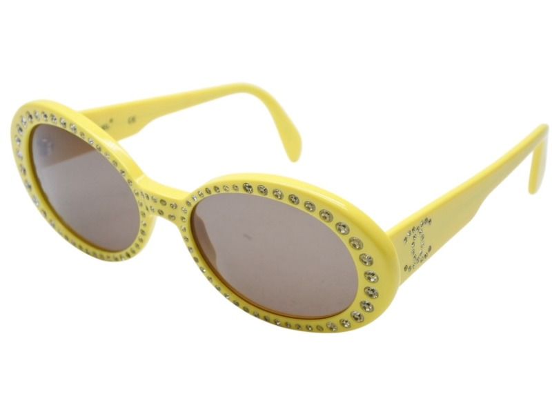 Chanel Oval Sunglasses Eyewear CC Logo Rhinestone Yellow — view 2