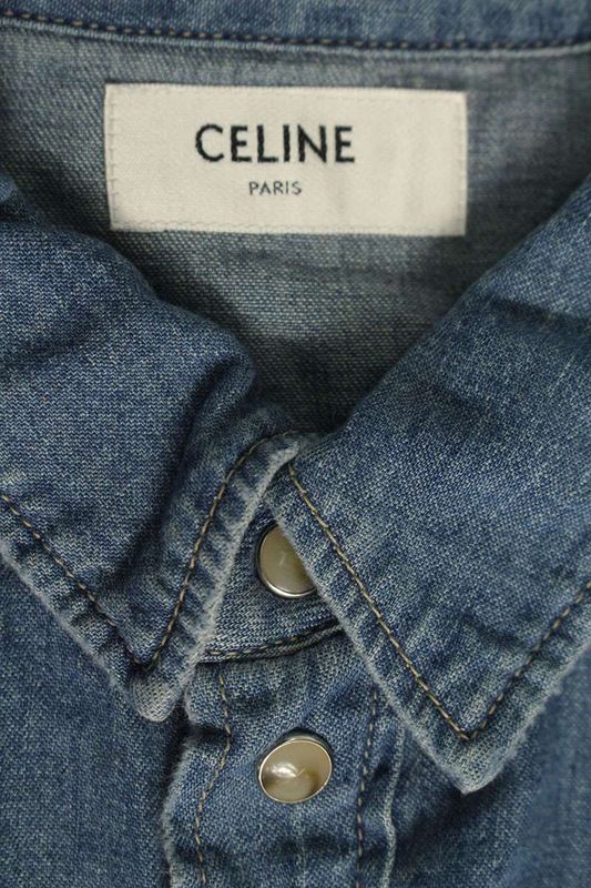 Celine 2t217362m Western Denim Long Sleeve Shirt Men's XL