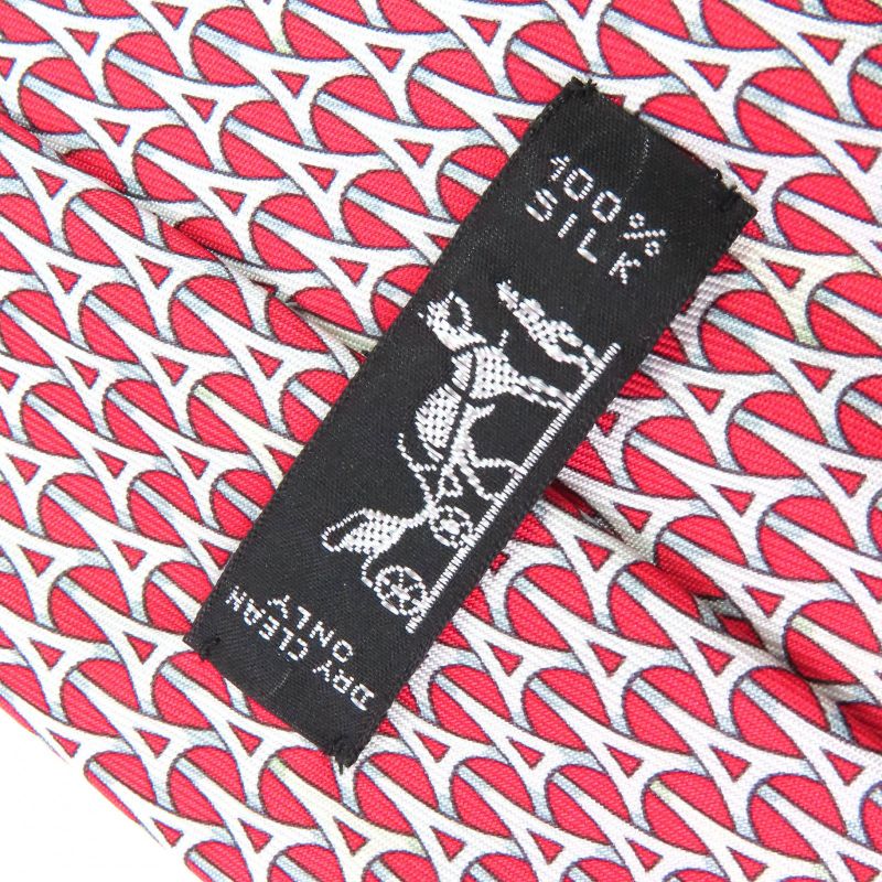 Hermes 5265 SA 100% Silk Geometric Pattern All-over Design Cravat Tie Red With