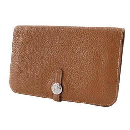 Hermes Dogon GM Taurillon Clemence Gold Brown □J Unisex Long Wallet