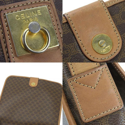 Celine Shoulder Bag Macadam Leather PVC Brown Gold Hardware Shoulder Crossbody