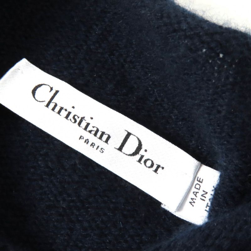 Christian DIOR 354s74am082 100% Cashmere CD Logo Faux Pearl Long Sleeve Knit