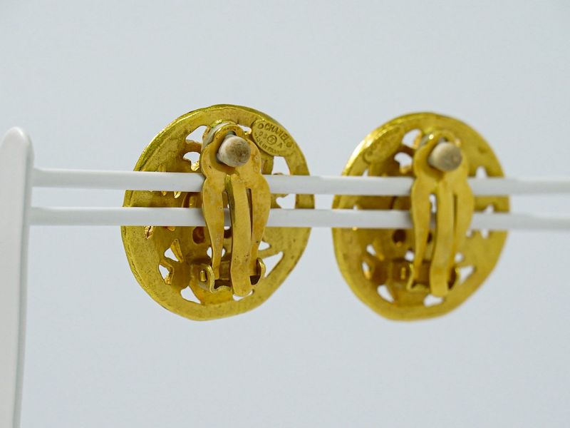 Authentic Chanel Coco Mark Earrings GP Gold Plated Coco Mark Accessories