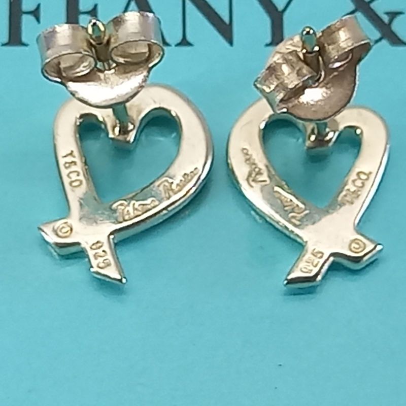 Paloma Picasso Loving Heart Stud Earrings 925 Silver Tiffany &co