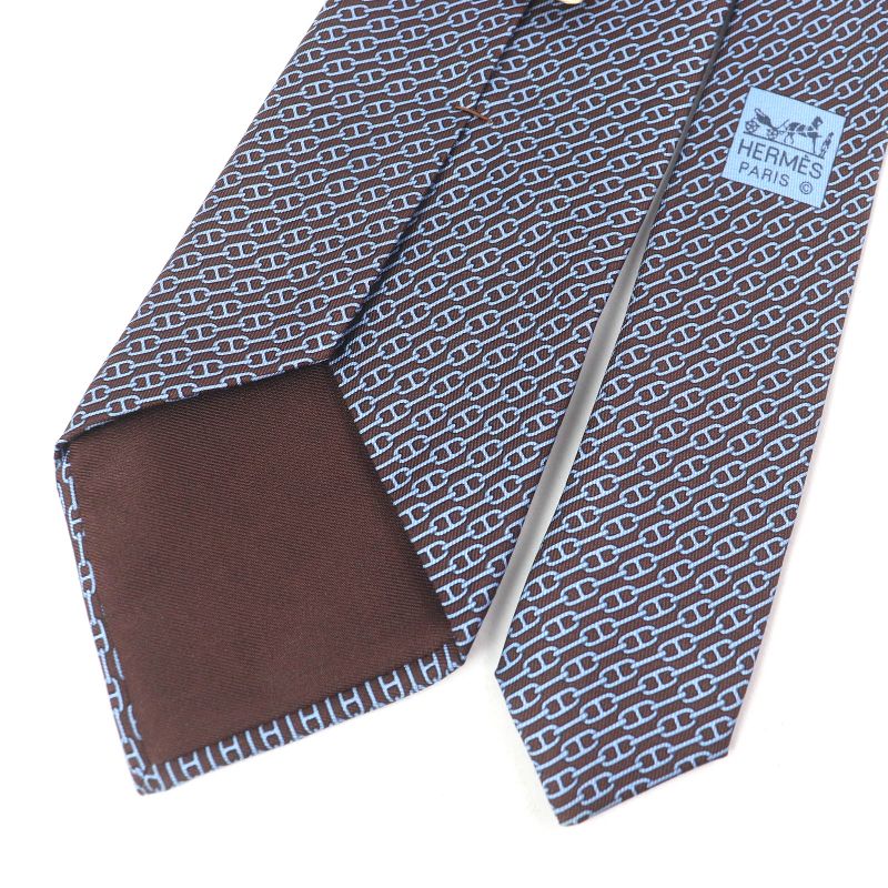 Hermes 5261 SA 100% Silk Chaine Chain All Over Pattern Cravat Wide Tie Marron