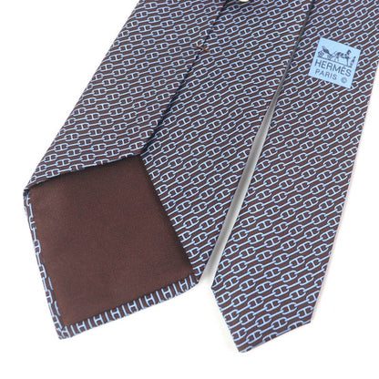 Hermes 5261 SA 100% Silk Chaine Chain All Over Pattern Cravat Wide Tie Marron