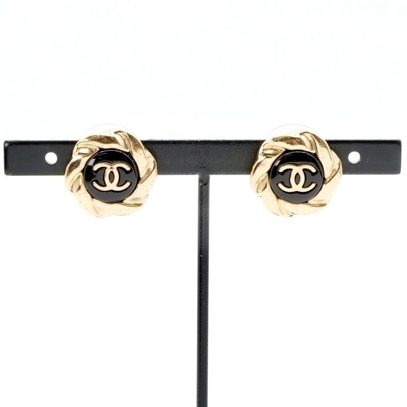 Chanel Earrings Earring Gold Black Coco Mark