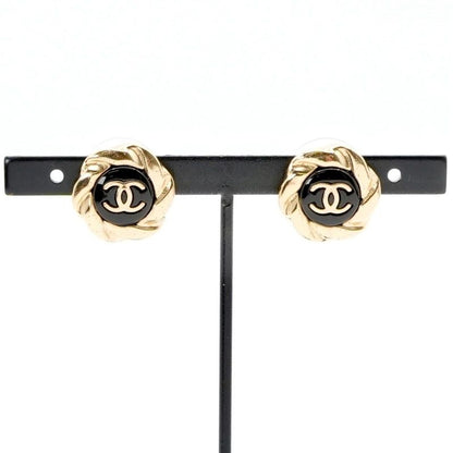 Chanel Earrings Earring Gold Black Coco Mark