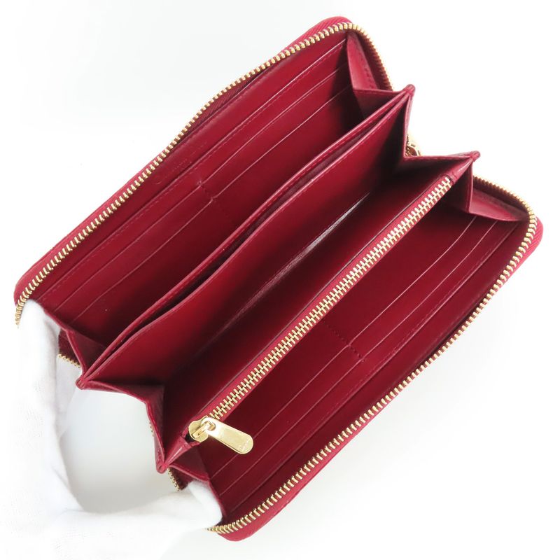 Dior Canage Round Zipper Long Wallet Lady Red Gold Hardware Charm