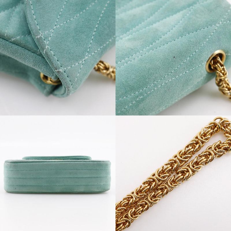 Chanel Chain Handbag Coco Mark Vintage Suede Green Ladies Handbag