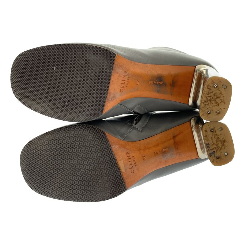 Celine - Phoebe Period Leather Ankle Heel Boots - 37 - Grey - Women's