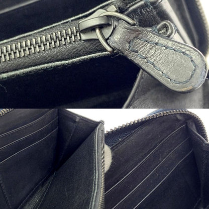 Bottega Veneta Leather Intreccio Imperatore Round Zipper Long Wallet Black