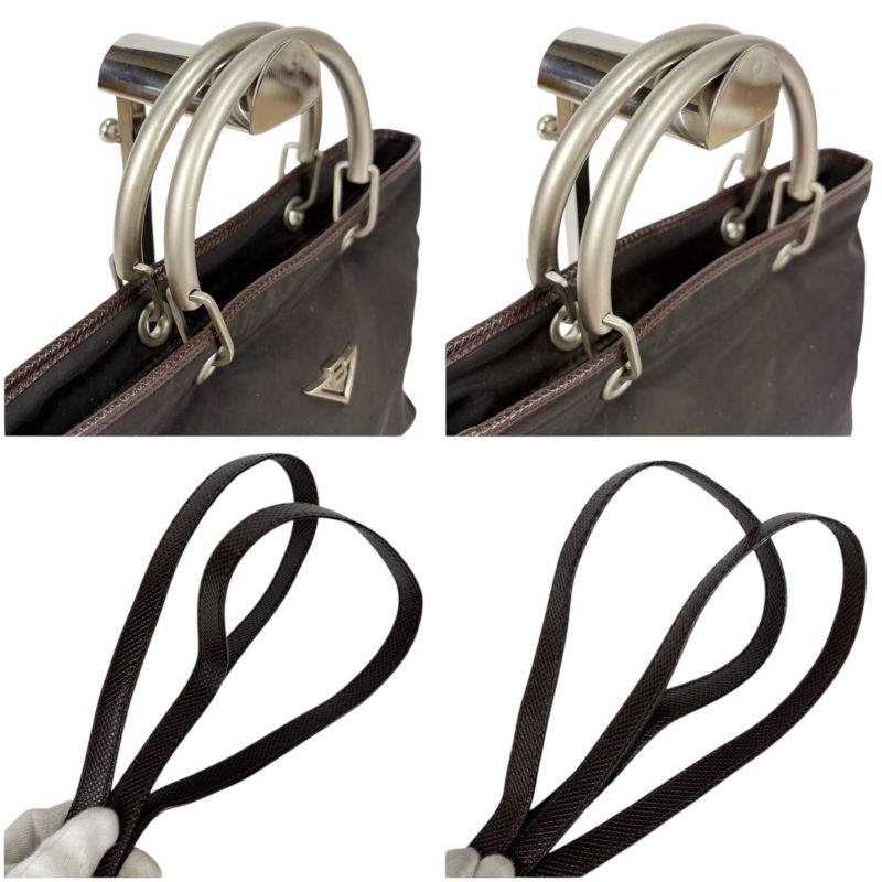 Bottega Veneta 2WAY Mini Tote Shoulder Bag Brown Nylon Canvas Silver Hardware