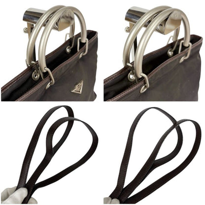 Bottega Veneta 2WAY Mini Tote Shoulder Bag Brown Nylon Canvas Silver Hardware