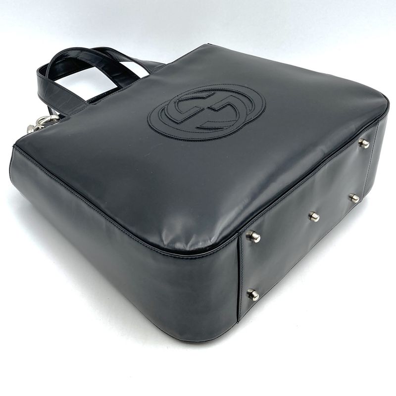 Gucci Old Gucci 000 1013 Interlocking G Shoulder Bag Handbag Black Patent