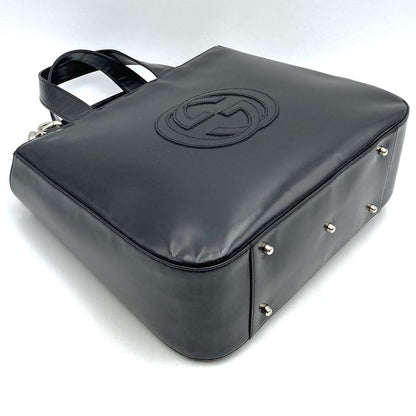 Gucci Old Gucci 000 1013 Interlocking G Shoulder Bag Handbag Black Patent