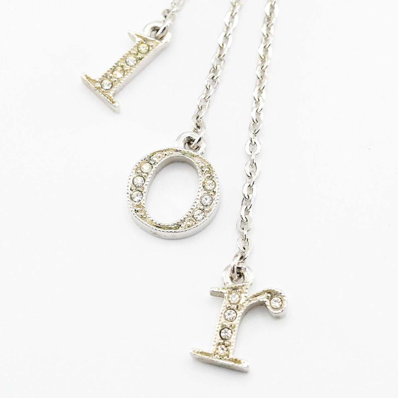 Christian DIOR Earrings Logo Rhinestone Approx 4.8g Silver Color Ladies