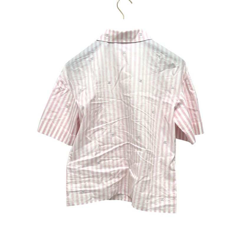Chanel Short Sleeve Shirt Coco Beach Stripe P76220 Cotton Pink