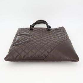 Chanel Cambon Line Flat Tote Bag Coco Mark Leather Dark Brown
