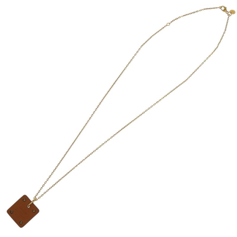 Hermes Ace Of Hearts Leather Metal Brown Z Engraved Brown Necklace 1758 Hermes