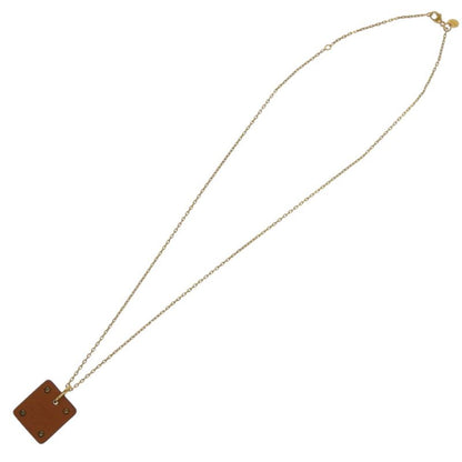 Hermes Ace Of Hearts Leather Metal Brown Z Engraved Brown Necklace 1758 Hermes