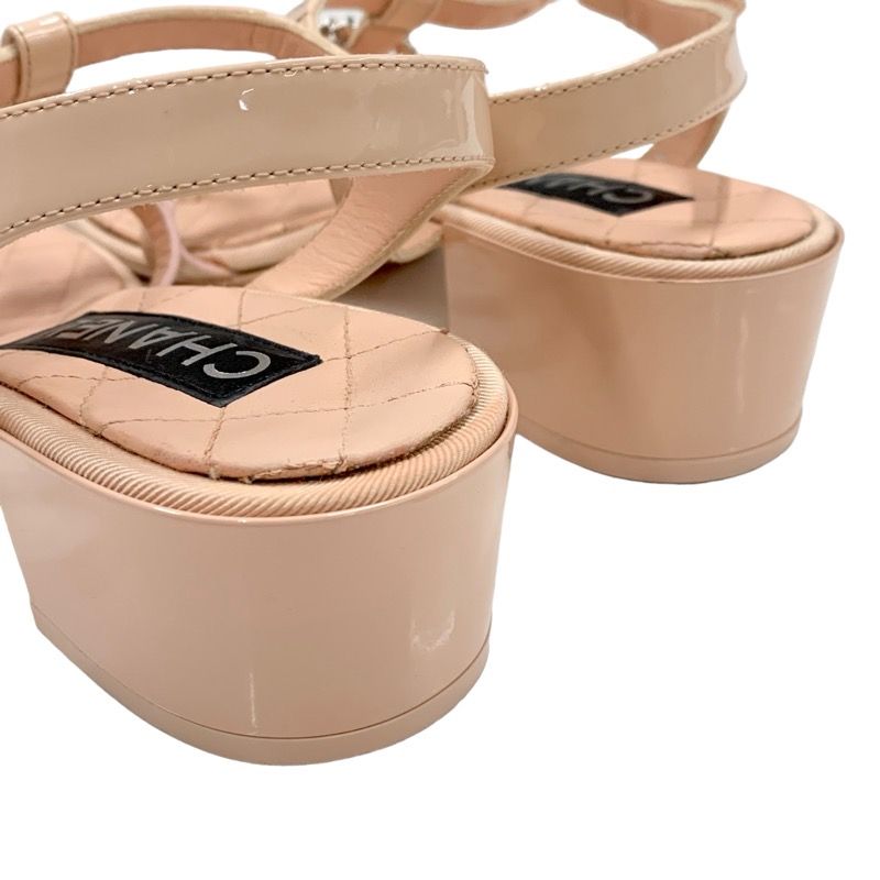 Chanel Sandals Shoes Patent Leather Pink Coco Mark Matelasse Thong Sandals