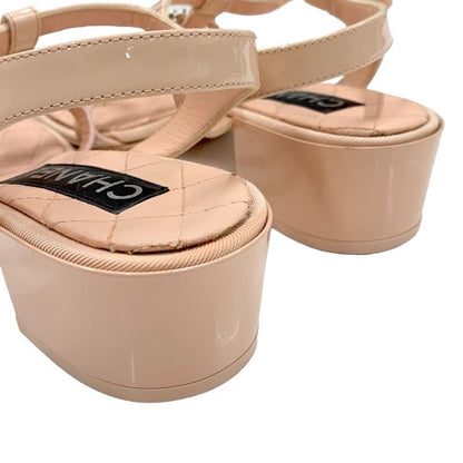 Chanel Sandals Shoes Patent Leather Pink Coco Mark Matelasse Thong Sandals