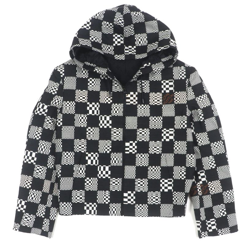  Louis Vuitton Hkb90w Damier Hooded Zip-up Jacket Black White 44 Made In Italy