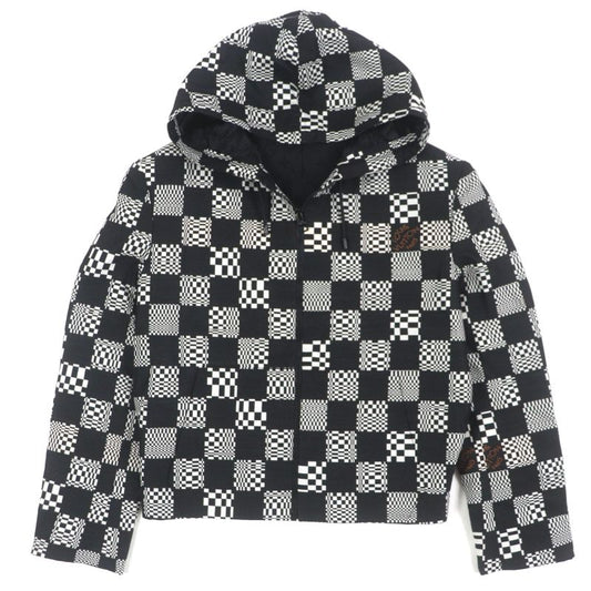  Louis Vuitton Hkb90w Damier Hooded Zip-up Jacket Black White 44 Made In Italy