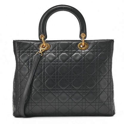 DIOR Lady Dior Cannage Handbag 2-way Lamb Skin Black Large Size (gold Hardware)