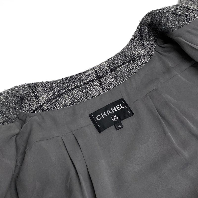 Chanel Jacket Size 40 M Women - P60828 Gray X Black X White Long Sleeve / Tweed