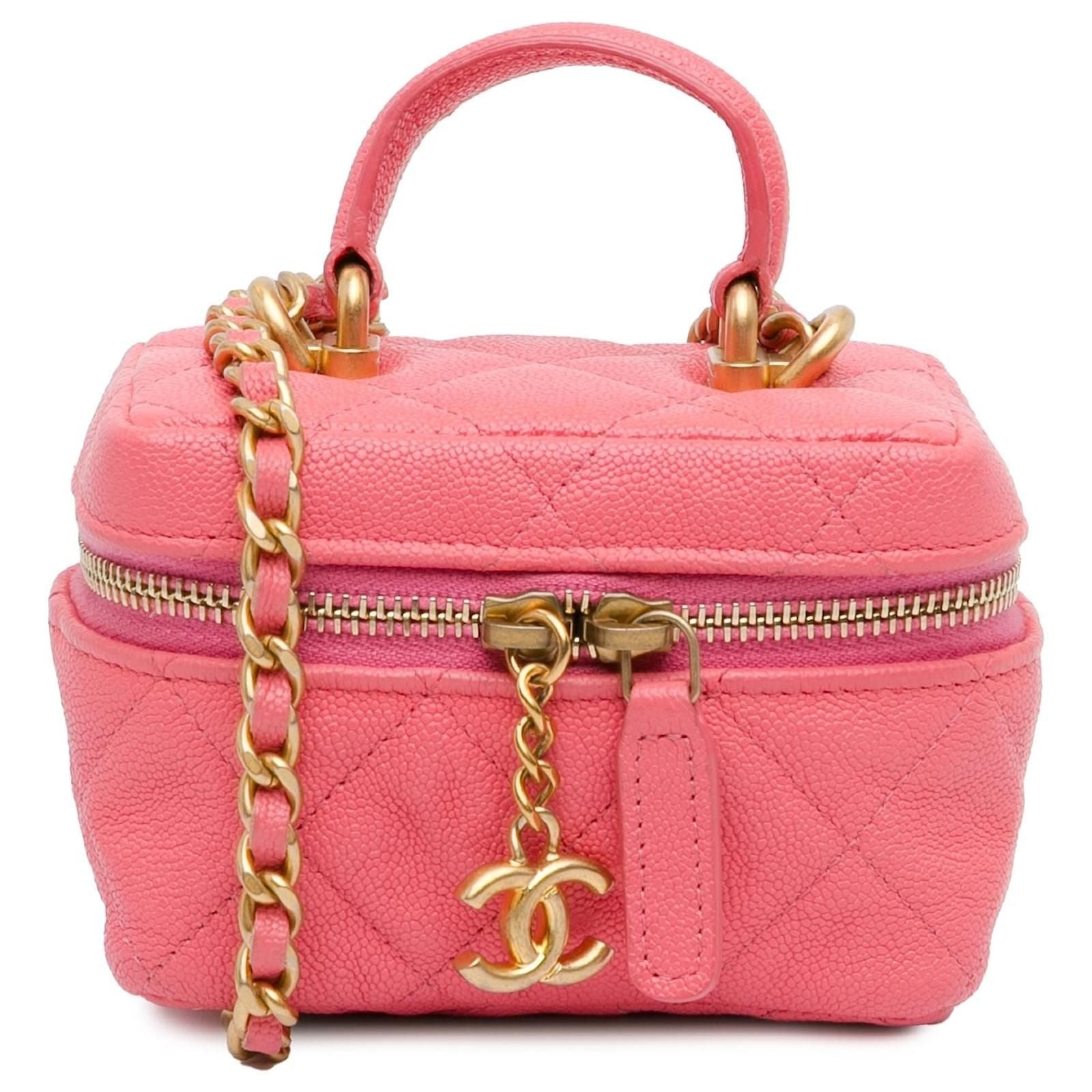 CHANEL Lambskin Quilted Mini Top Handle Rectangular Flap Bag Pink