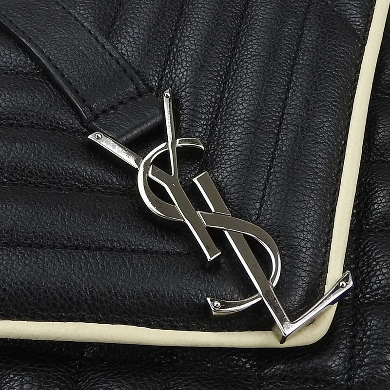 Saint Laurent Shoulder Bag Satchel Envelope Leather Black Ivory Silver Hardware