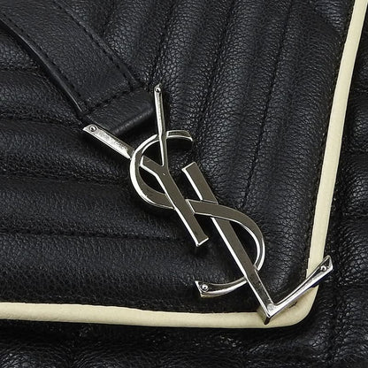 Saint Laurent Shoulder Bag Satchel Envelope Leather Black Ivory Silver Hardware
