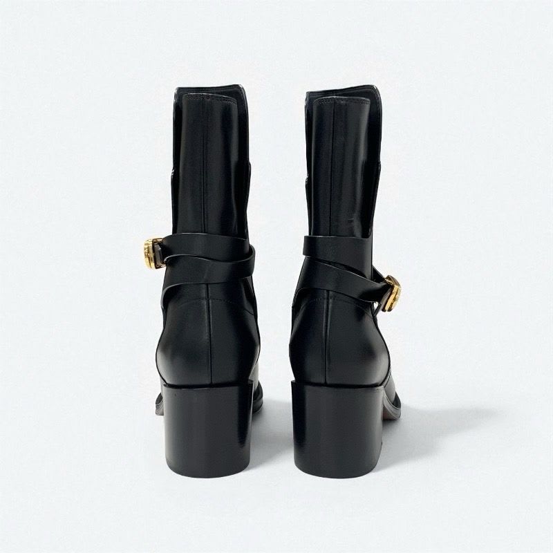 Christian Dior Empreinte Boots Short Shoes Leather Black Gold Belt Logo