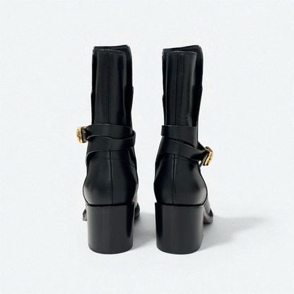 Christian Dior Empreinte Boots Short Shoes Leather Black Gold Belt Logo