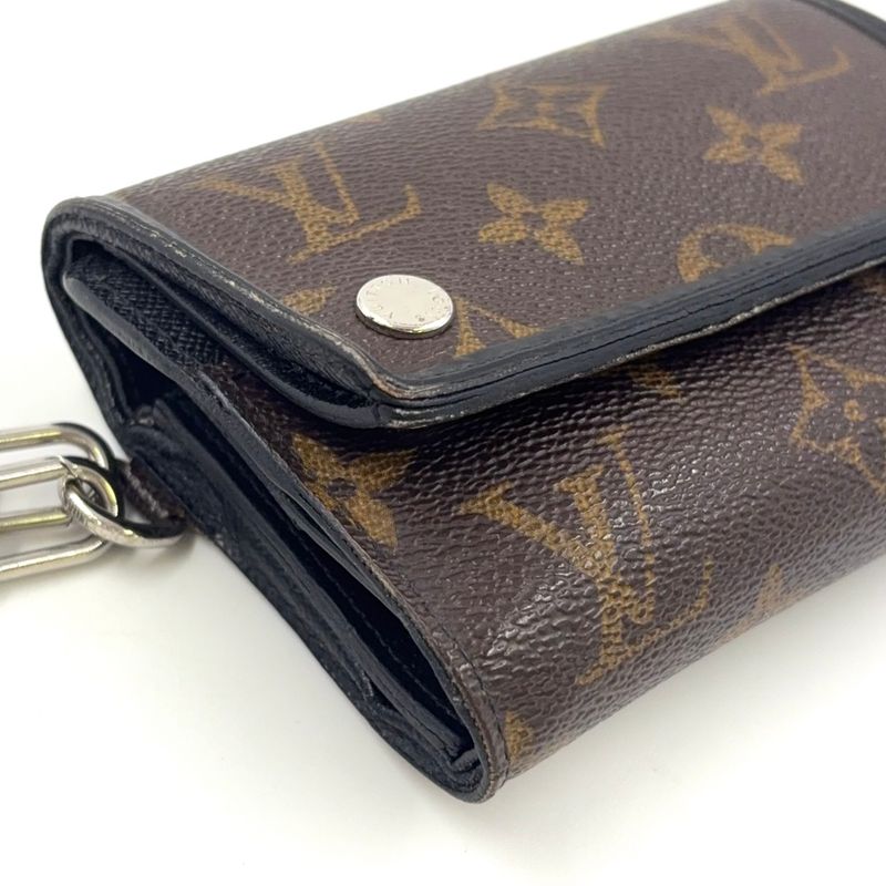 Louis Vuitton Portefeuille Compact Chain Leather X PVC Brown Wallet Silver