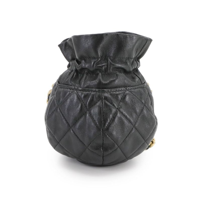 Chanel Matelasse Drawstring Chain Shoulder Bag Leather Black Matelasse Shoulder