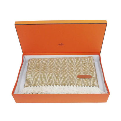 Hermes Muffler - Wavy - Double Face Beige Camel Cashmere Shawl Unisex